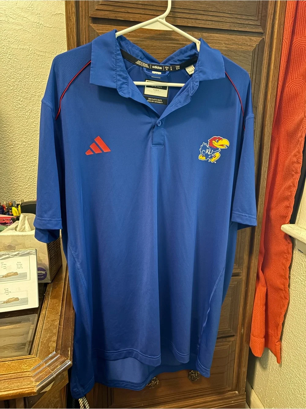 Adidas Blue Kansas Jayhawks Polo with Red Accents
